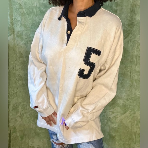 Crème and Blue Men's Fubu Sport Collared Shirt